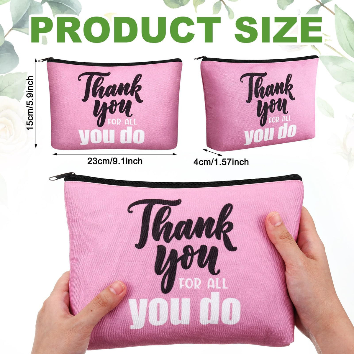 Bulk Thank You Cosmetic Makeup Bags Set for Appreciation Gifts - 9 Pieces