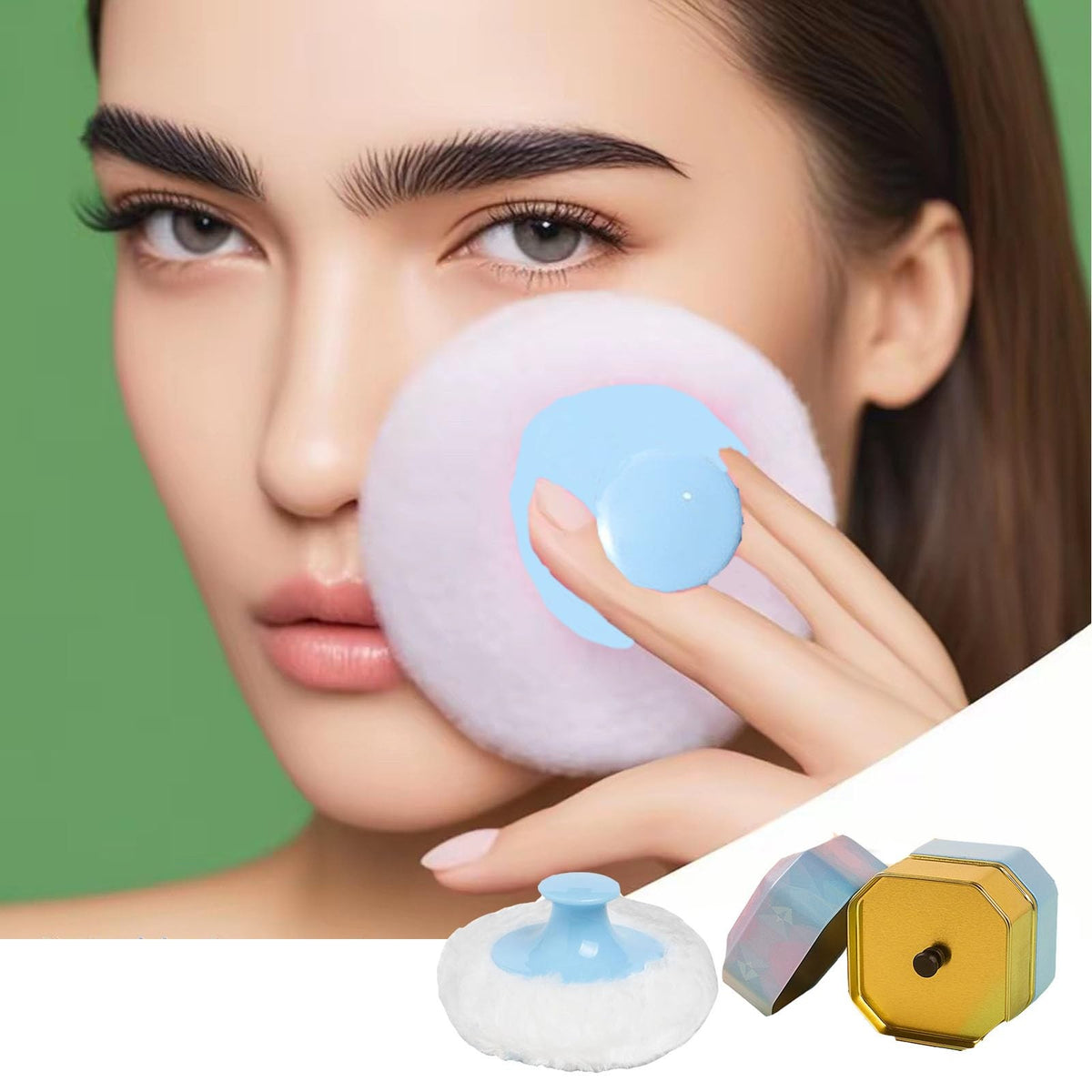 Portable Body Powder Puff and Container - 3.35 Inch Dusting Powder Jar for Women