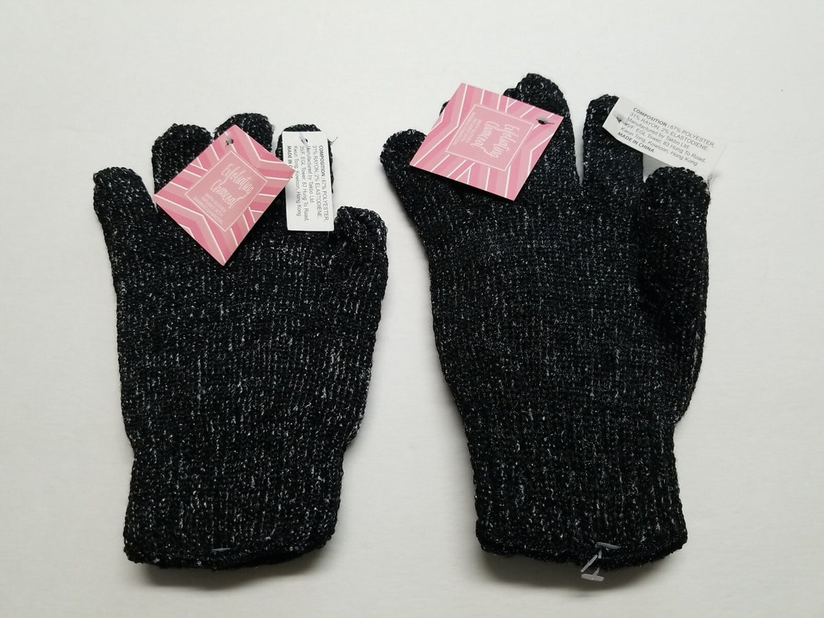 Exfoliating Charcoal Gloves Infused With Bamboo Bath Shower Lot of 2