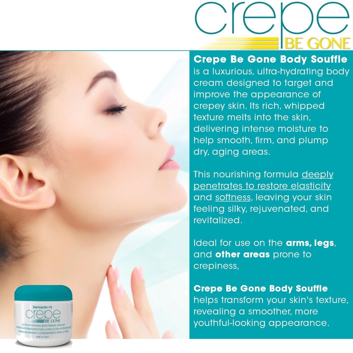 Crepe Be Gone Body Souffle - Classic 3 ounce Ultra Hydrating Skin 2