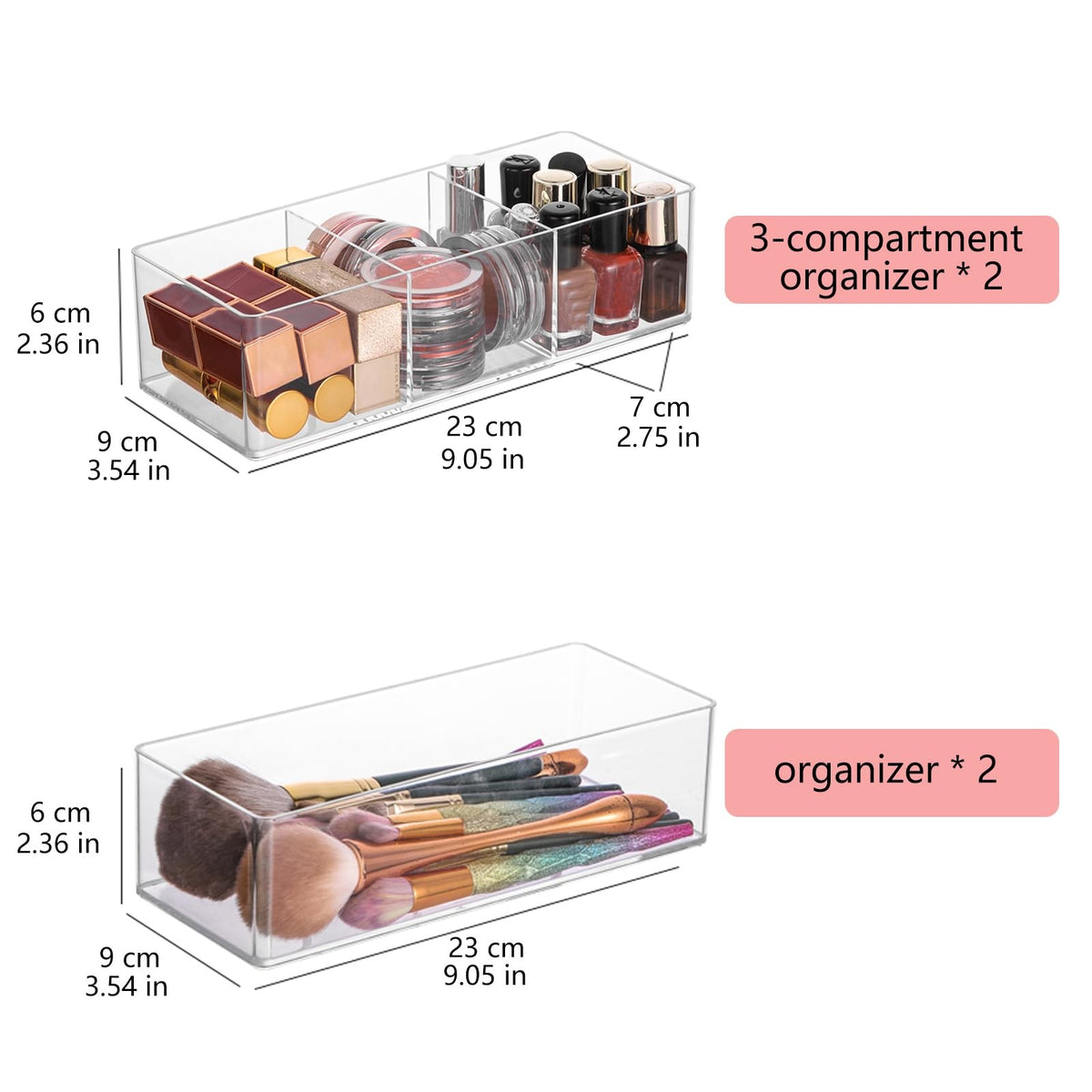 Acrylic Makeup Organizer Set with Stackable Storage Boxes for Bathroom and Vanity