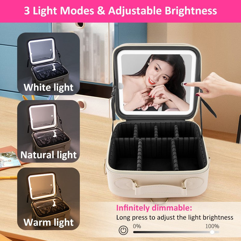 Portable Makeup Bag with LED Mirror Waterproof Travel Organizer