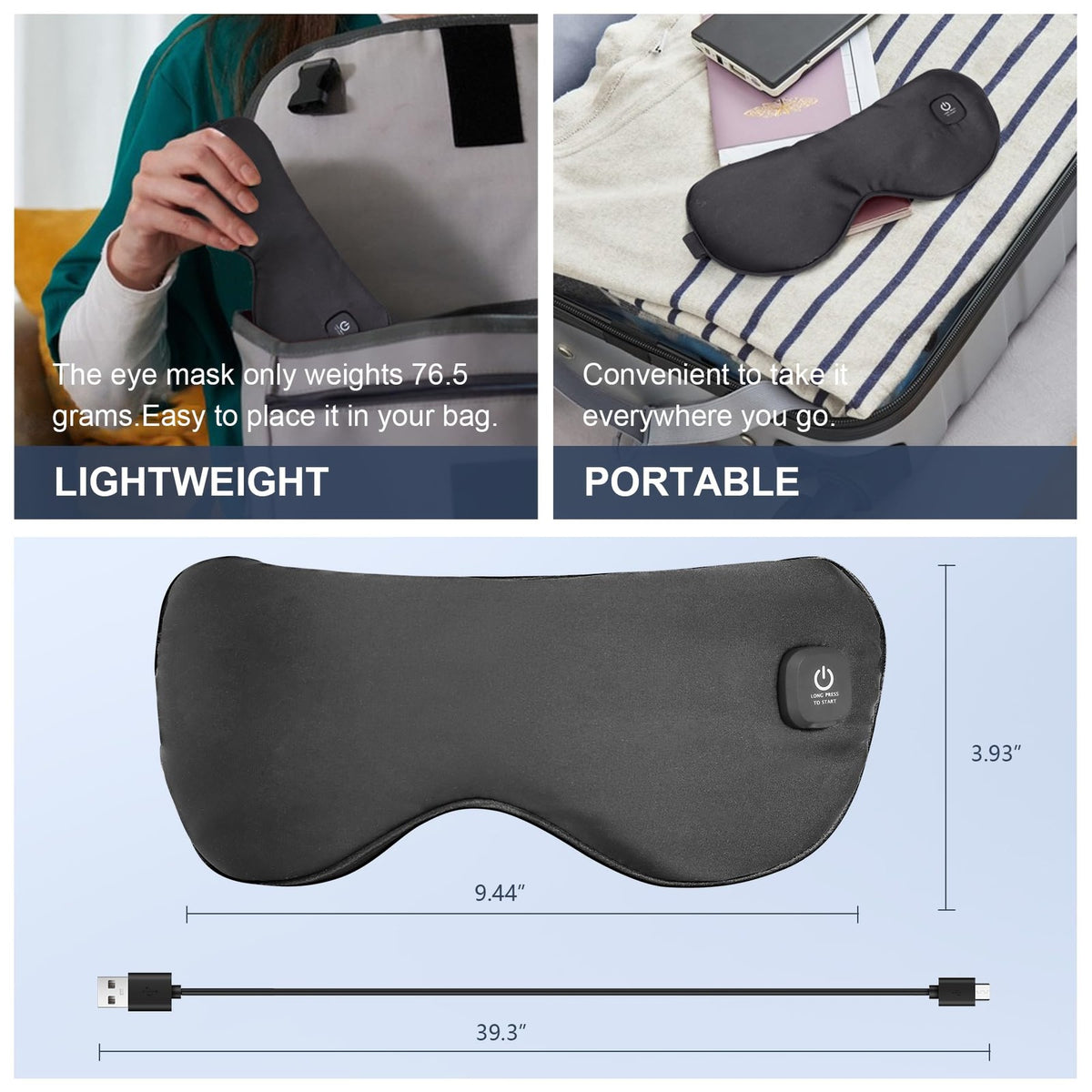 Cordless Heated Eye Mask for Dry Eyes & Migraine Relief - Black