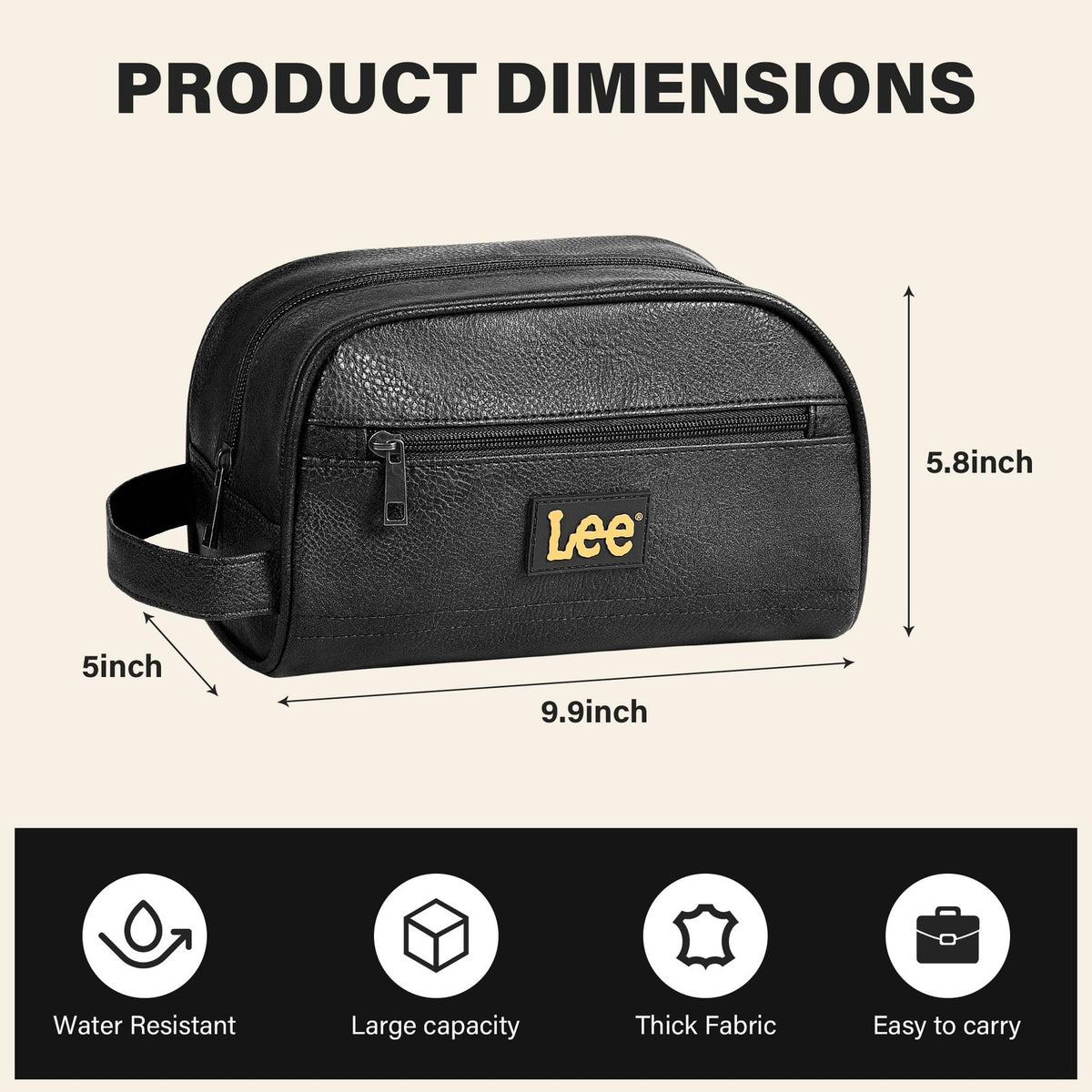 Men's Water-Resistant PU Leather Toiletry Bag Travel Organizer Dopp Kit