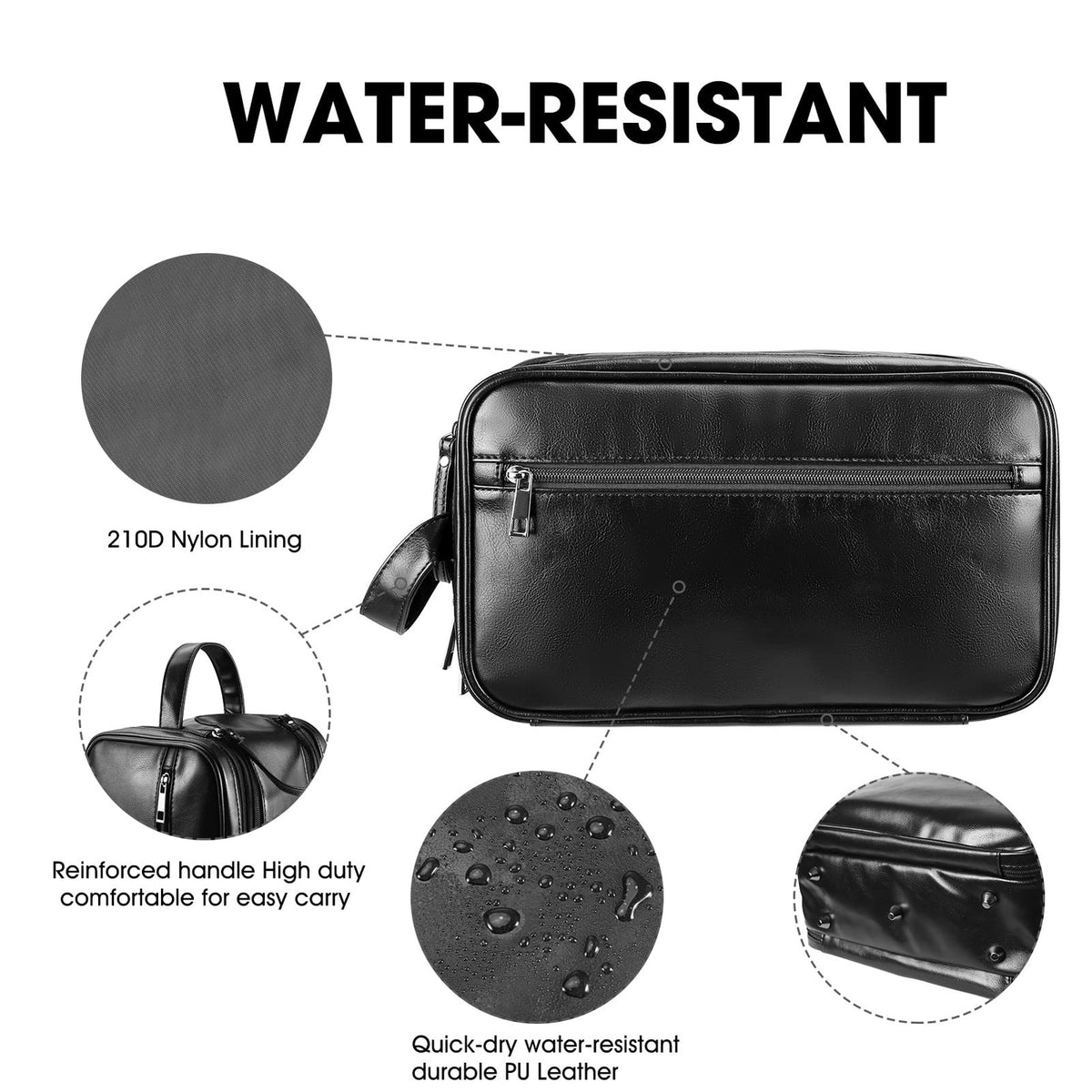 Large Personalized Leather Travel Toiletry Bag for Men Waterproof & Durable