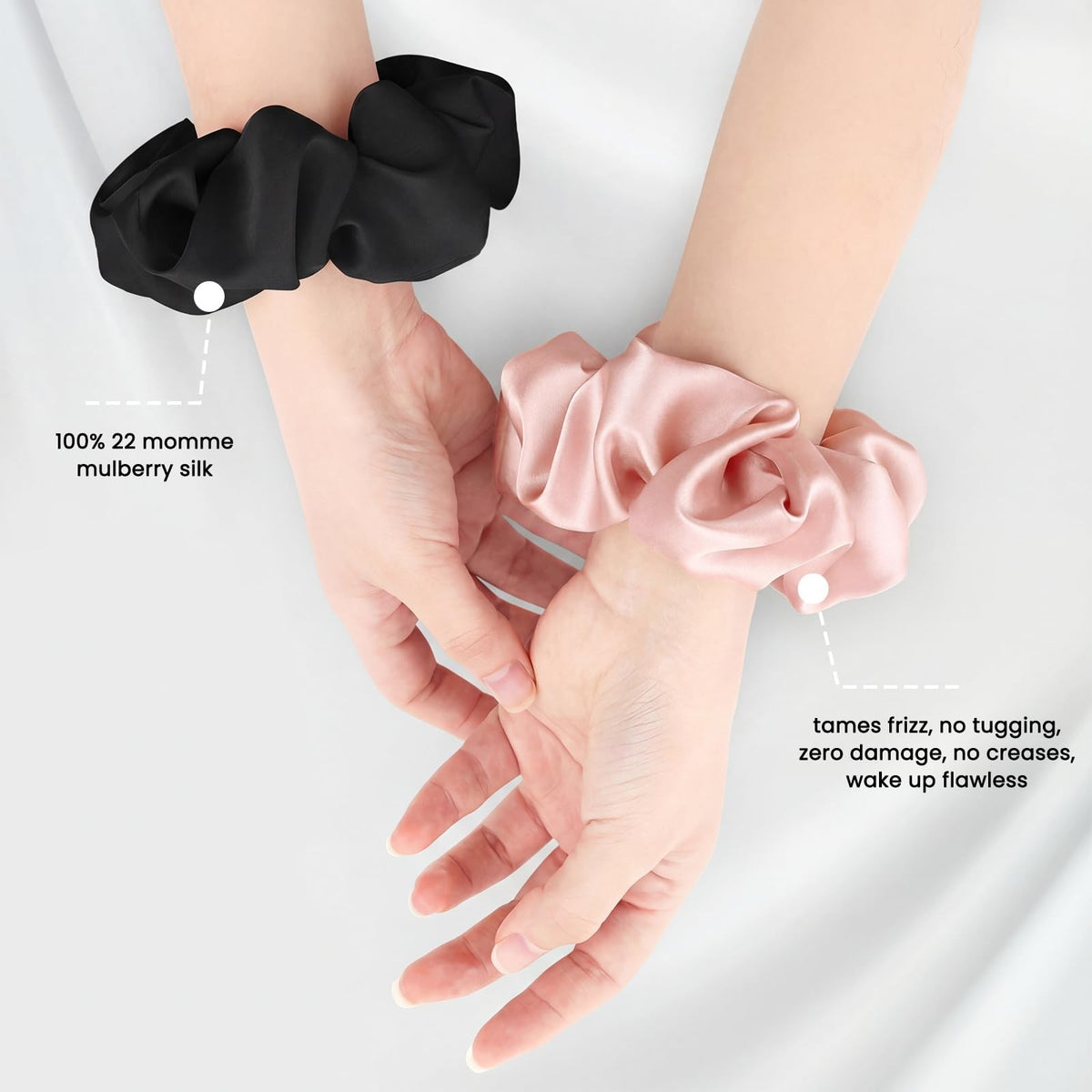 6PCS 100% Mulberry Silk Scrunchies Set, 2 Large 1 Count (Pack of 6),