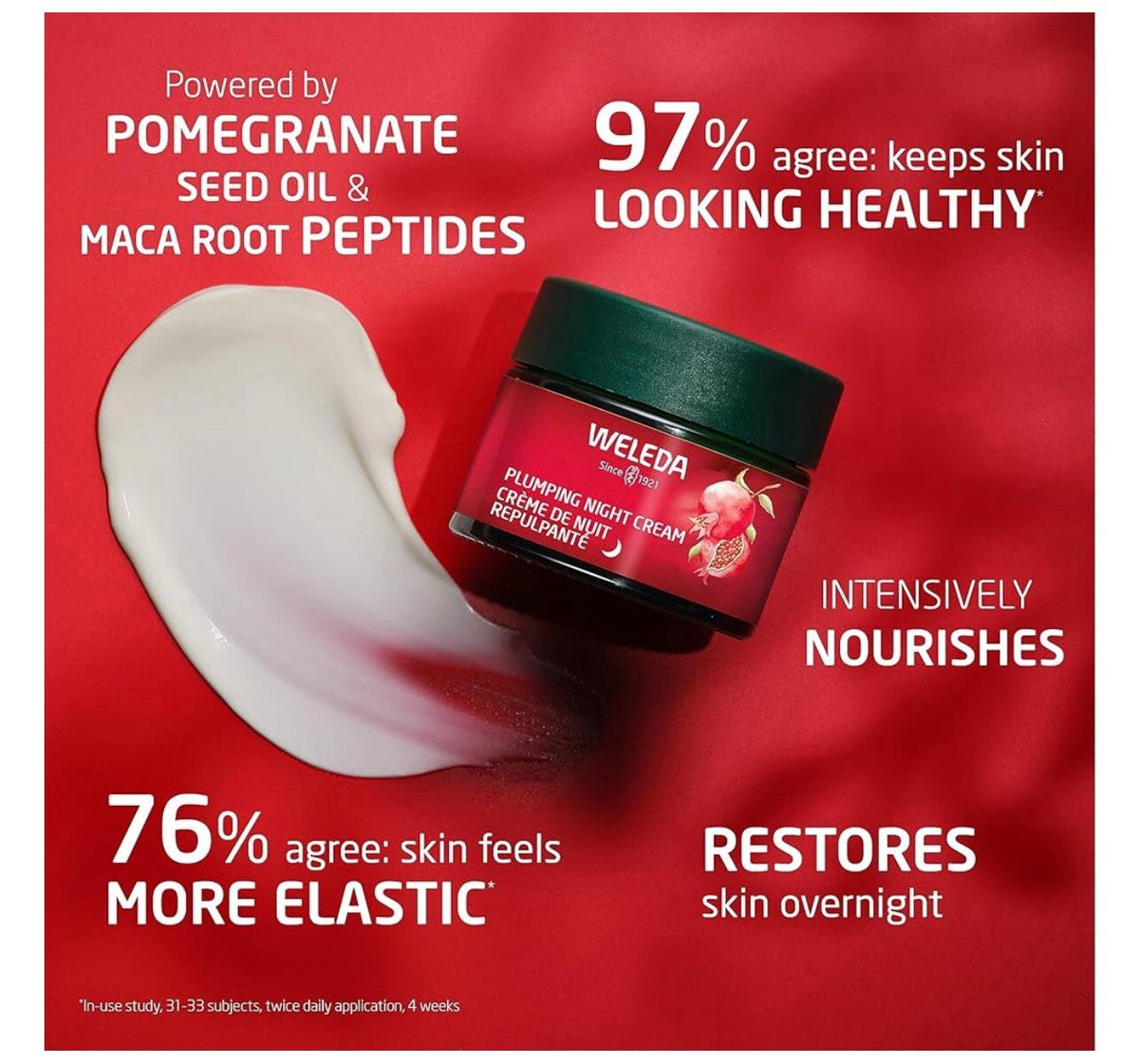 Plumping Night Face Cream with Pomegranate & Maca - Vegan Hydrating Moisturizer 1.3 oz
