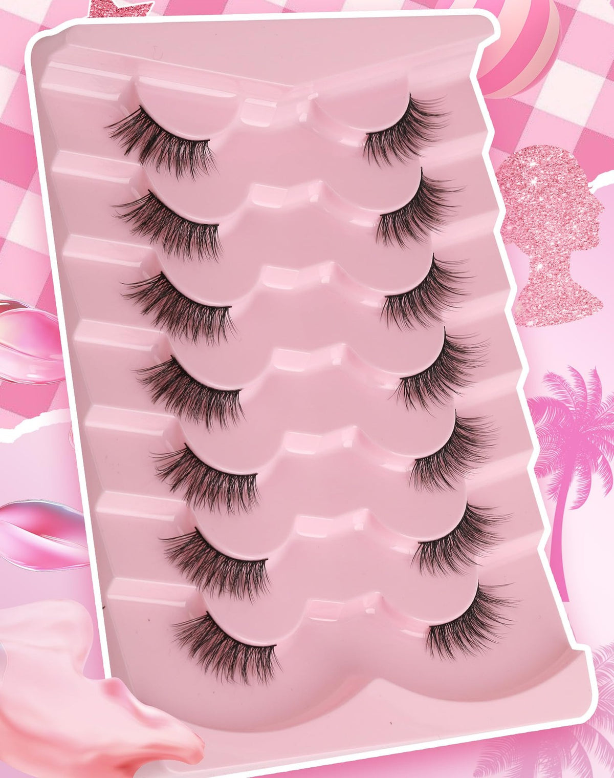 False Eyelashes Cat Eye Wispy End Natural Look Reusable 7 Pair Pack