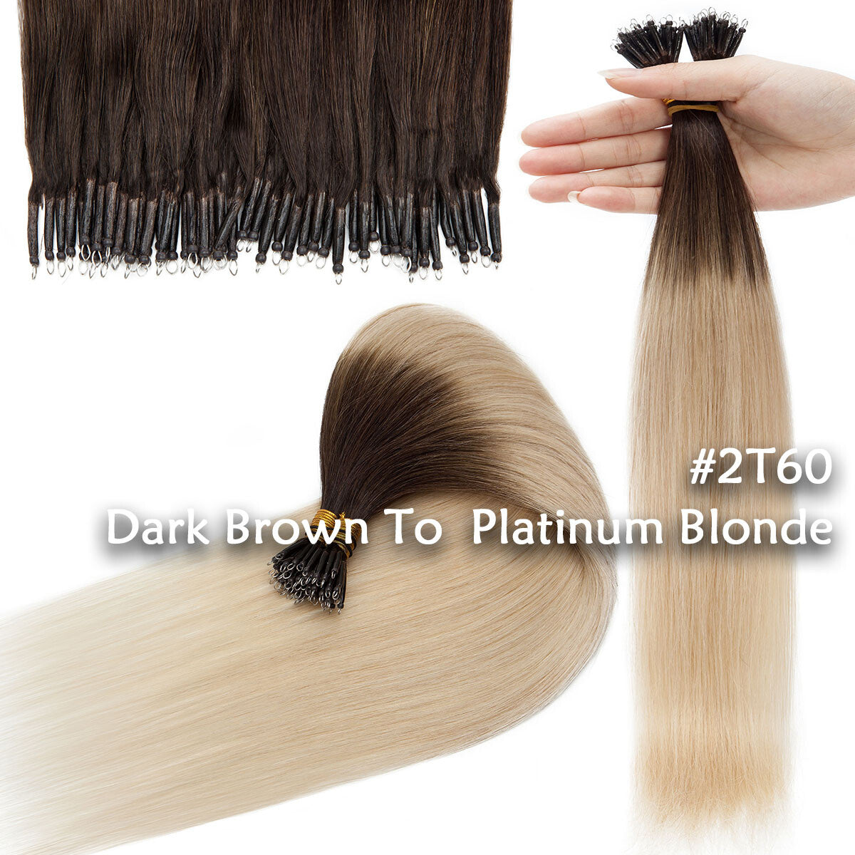 Nano Ring Hair Extensions 100% Human Remy Micro Loop Beads - Multiple Colors & Lengths