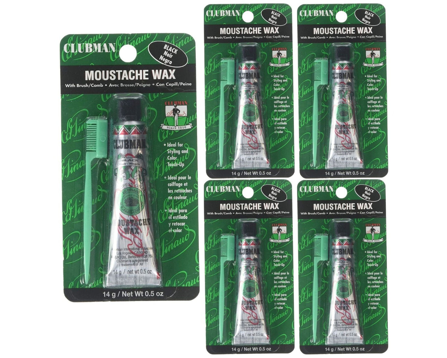 Moustache Wax Hang Pack - 0.5 oz 5-Pack with Applicator for Styling & Touch-Ups