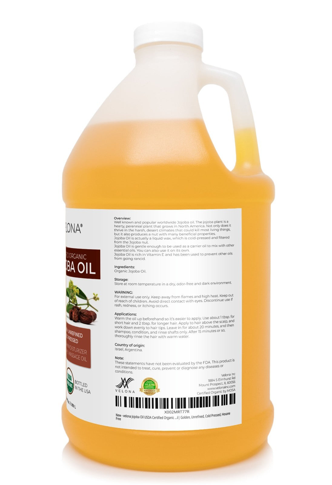 Organic Jojoba Oil - Cold Pressed, Unrefined, 64 Fl Oz Natural Skin & Hair Care