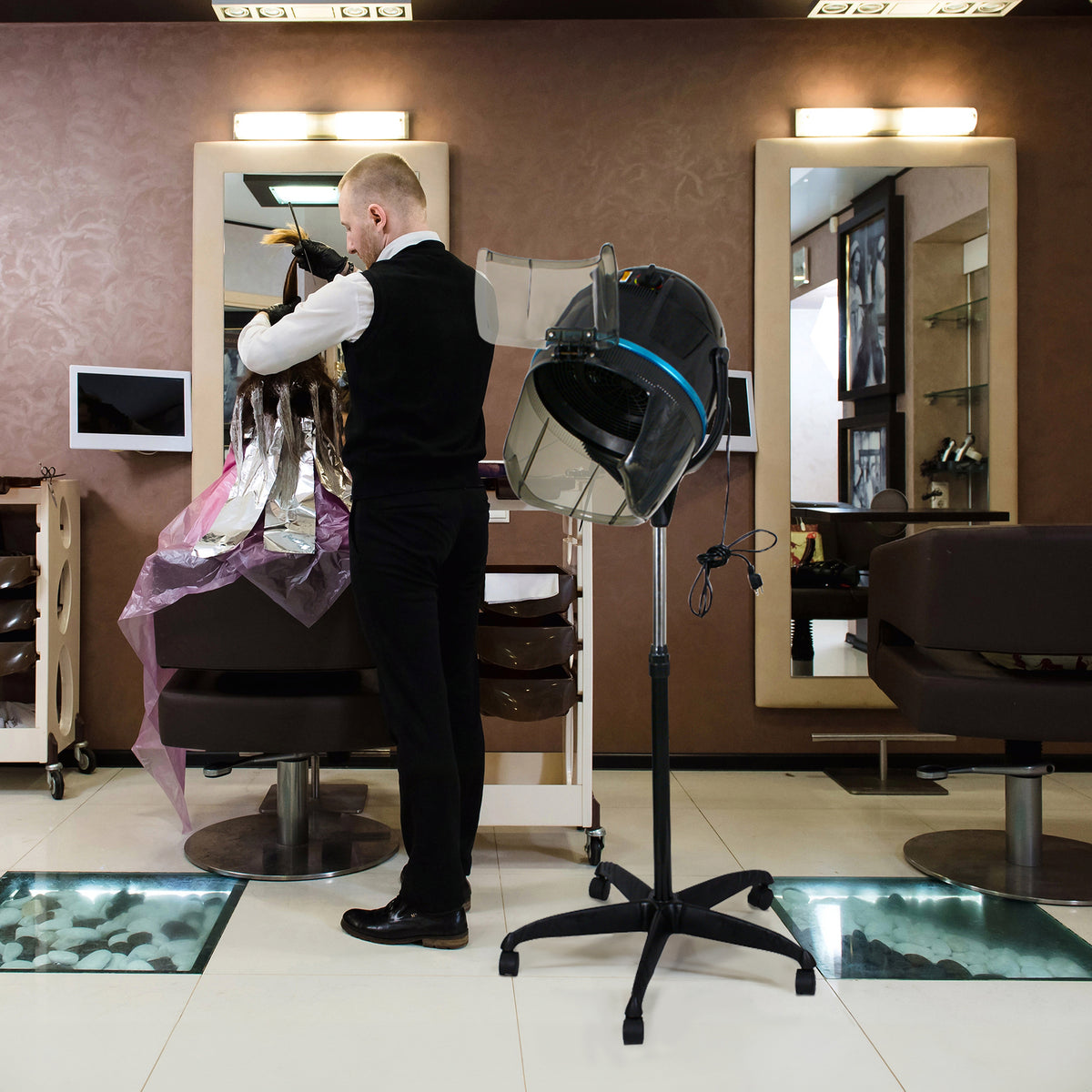 1300W Adjustable Hooded Hair Dryer Salon Equipment with Swivel Casters