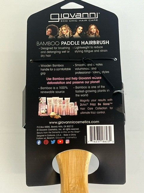 Giovanni Bamboo Paddle Hair Brush with Nylon Ball-Tipped Bristles