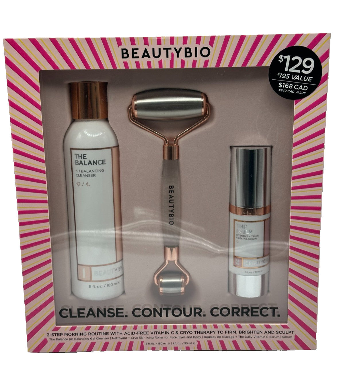 Beautybio Cleanse Contour Correct 3-Step Skincare Routine with Serum & Roller