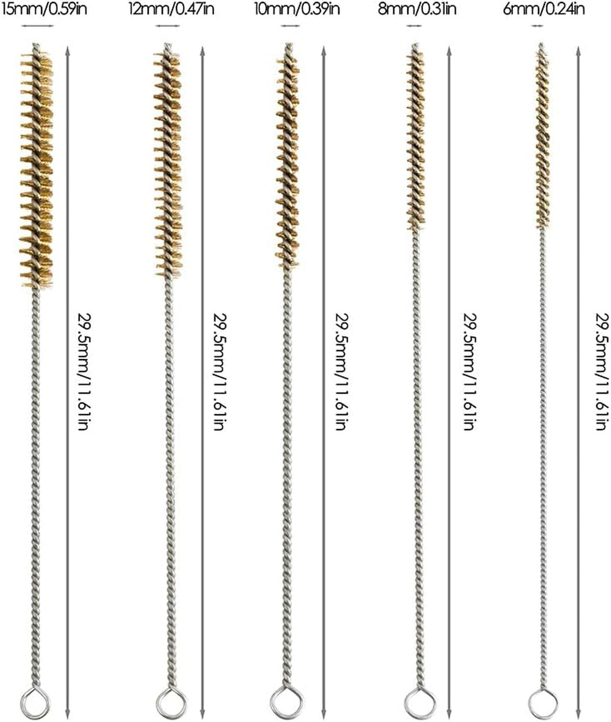 Brass Wire Tube Brush Set for Metal Pipes and Fittings - 4 Sizes