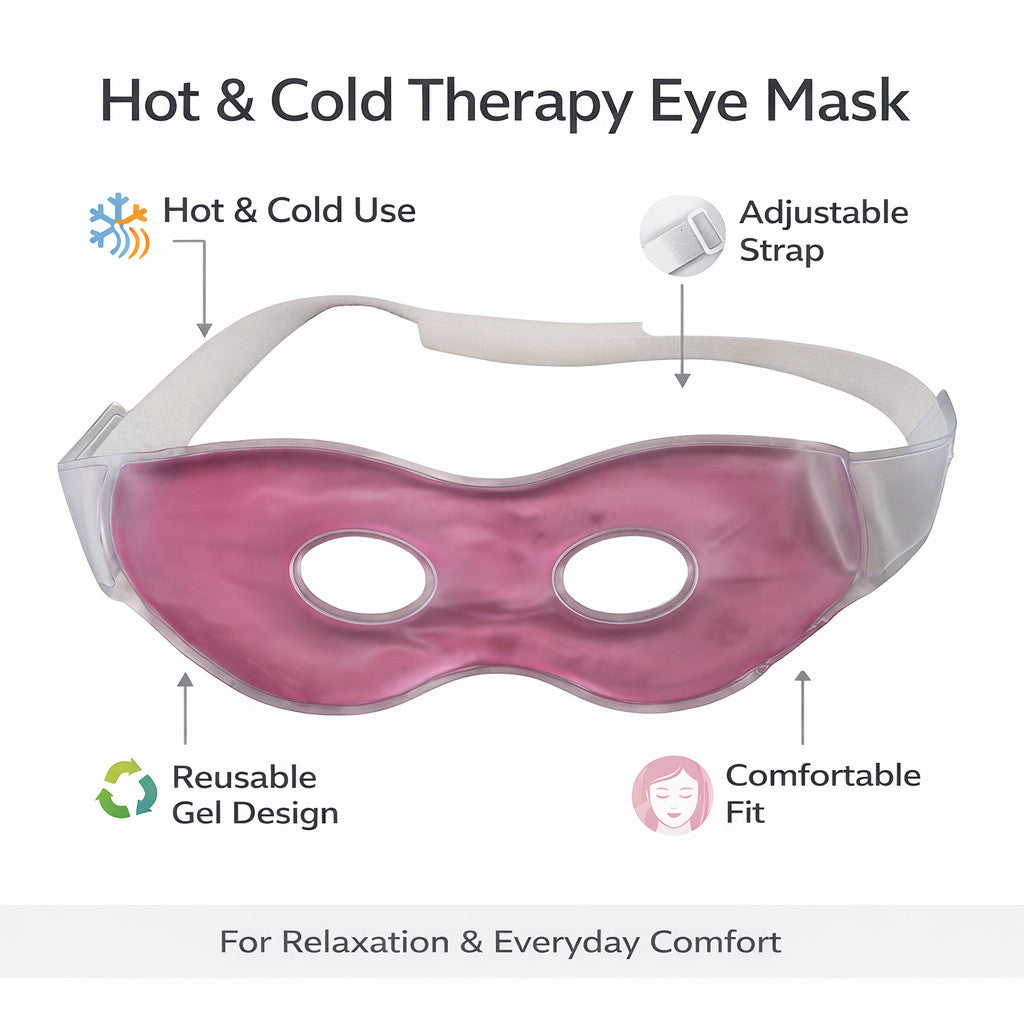 Gel Eye Mask Hot Cold Therapy Pink Adjustable Strap Reusable Relief