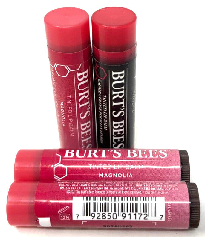 4 Pack Burt's Bees Tinted Lip Balm Magnolia 0.15 oz Natural Moisturizing