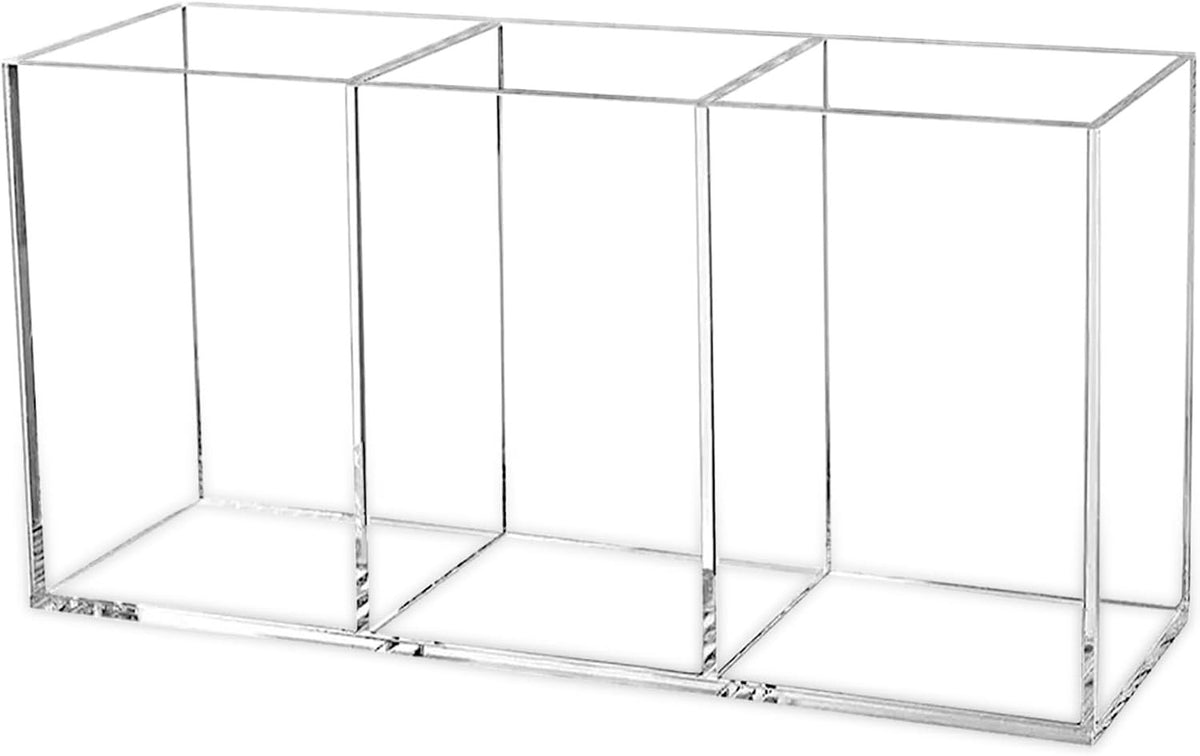 Acrylic Makeup Brush Organizer with 3 Slots - Clear Cosmetic Storage Holder