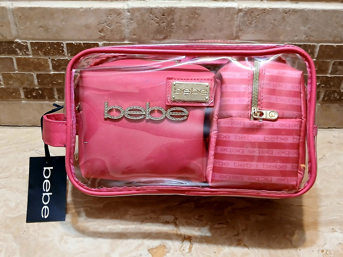 Pink Travel Makeup Bag Set with 2 Toiletry Bottles - 3 Piece Cosmetic Organizer