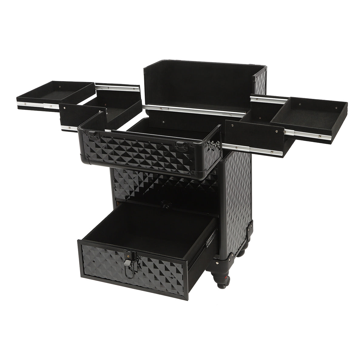 Rolling Makeup & Nail Desk Station with 7 Compartments - Black