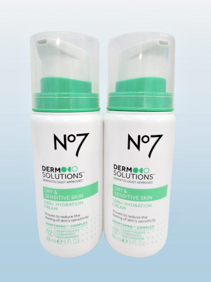 NO7 DERM SOLUTIONS DRY & SENSITIVE SKIN HYDRATION CREAM 3 OZ LOT OF 2
