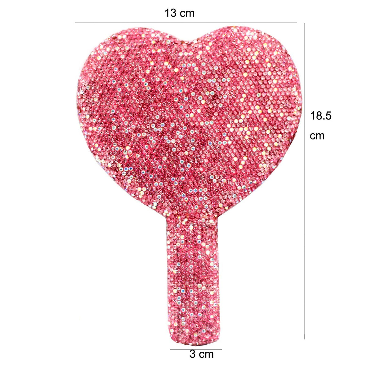 Pink Heart-Shaped Makeup Mirror with Rhinestones - Portable Handheld Cosmetic Mirror