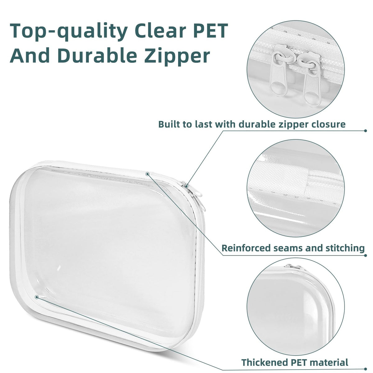 Clear Hard Shell Zipper Cases Set of 3 - Durable Plastic Storage Pouches for Travel & Organization