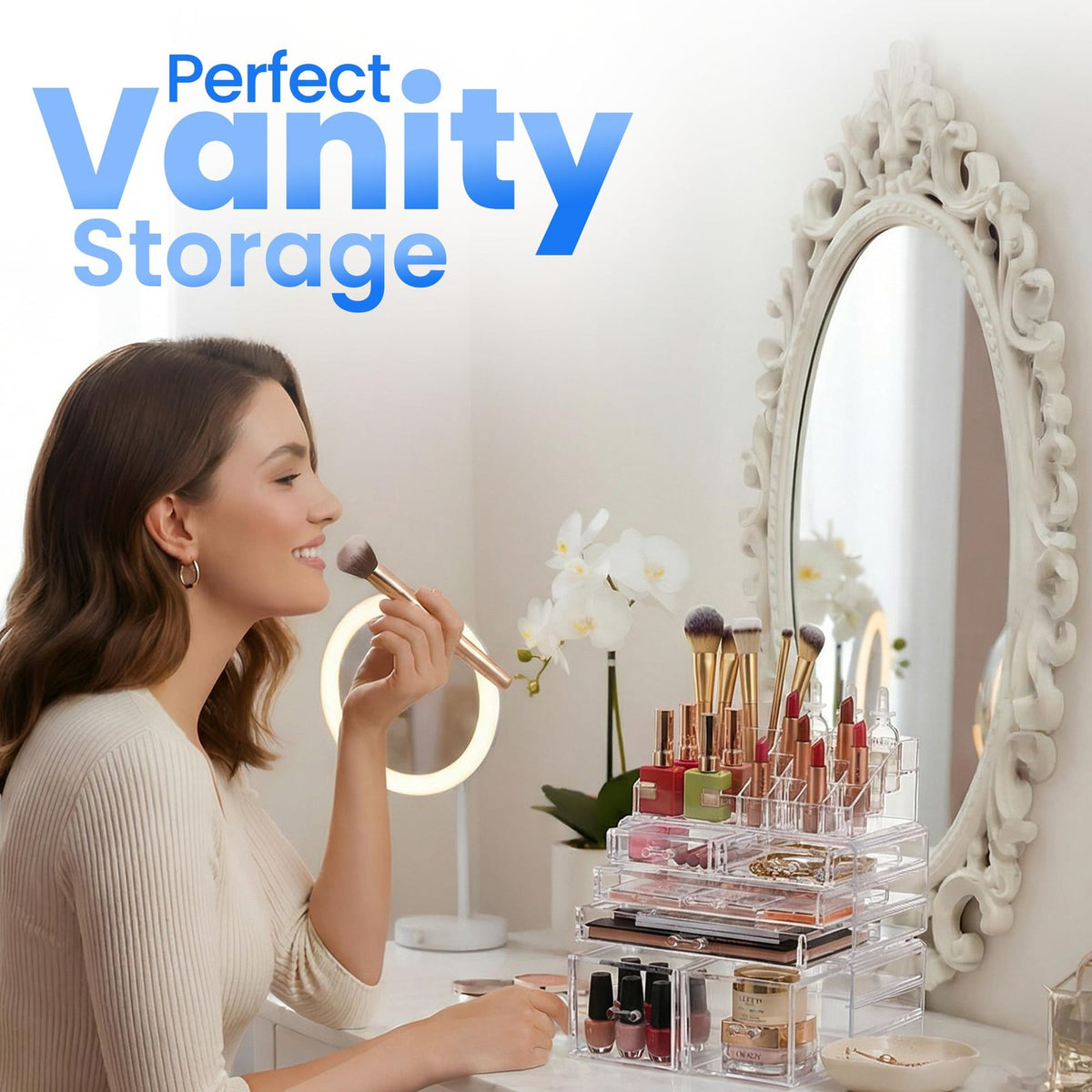 Clear Cosmetic Storage Organizer with Multiple Compartments & Modular Design