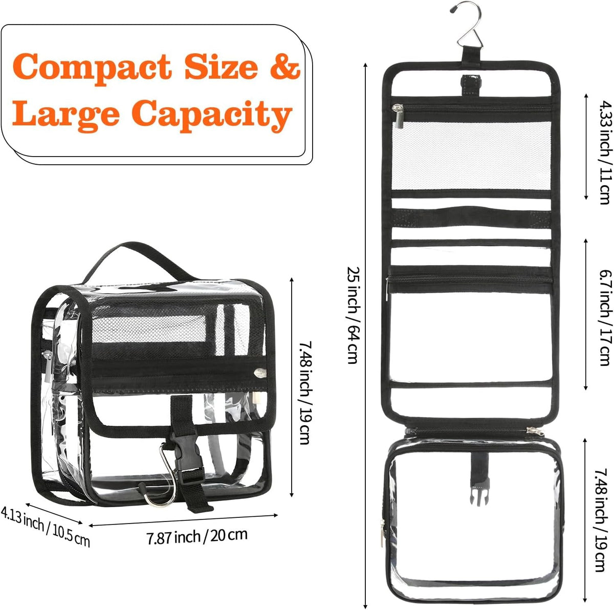 Transparent Travel Toiletry Bag with TSA Compliant Removable Cosmetic Organizer