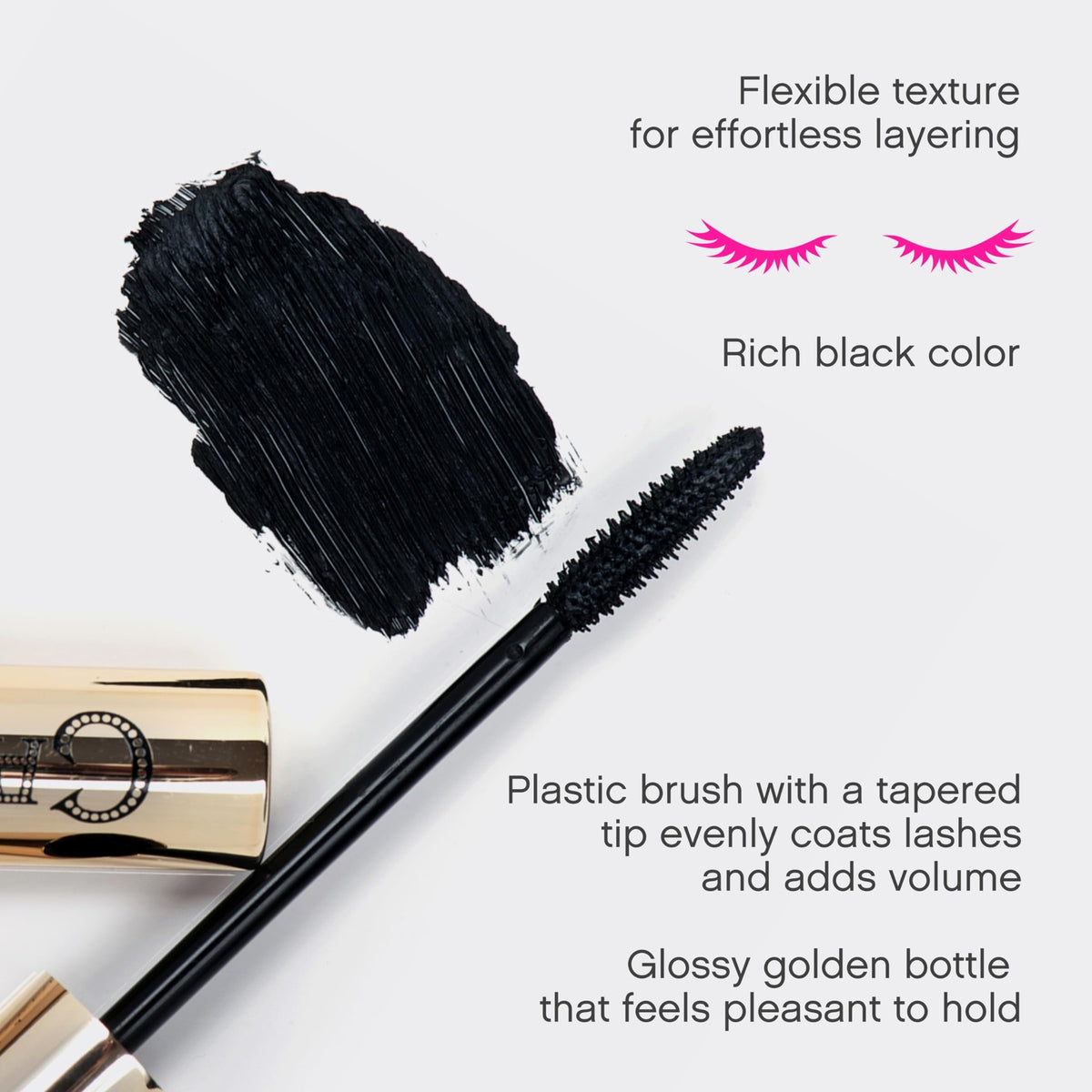 Black Volumizing and Lengthening Mascara - No Clumping, Smudge Proof, Washable