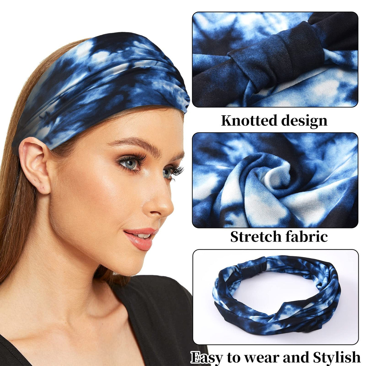 Yeshan Wide Headbands for 1 Count (Pack of 6), No7(Tie dye colors 6
