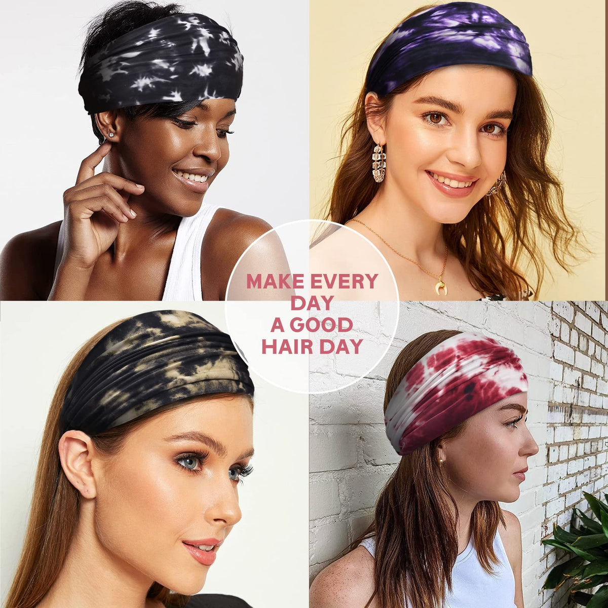 Yeshan Wide Headbands for 1 Count (Pack of 6), No7(Tie dye colors 6