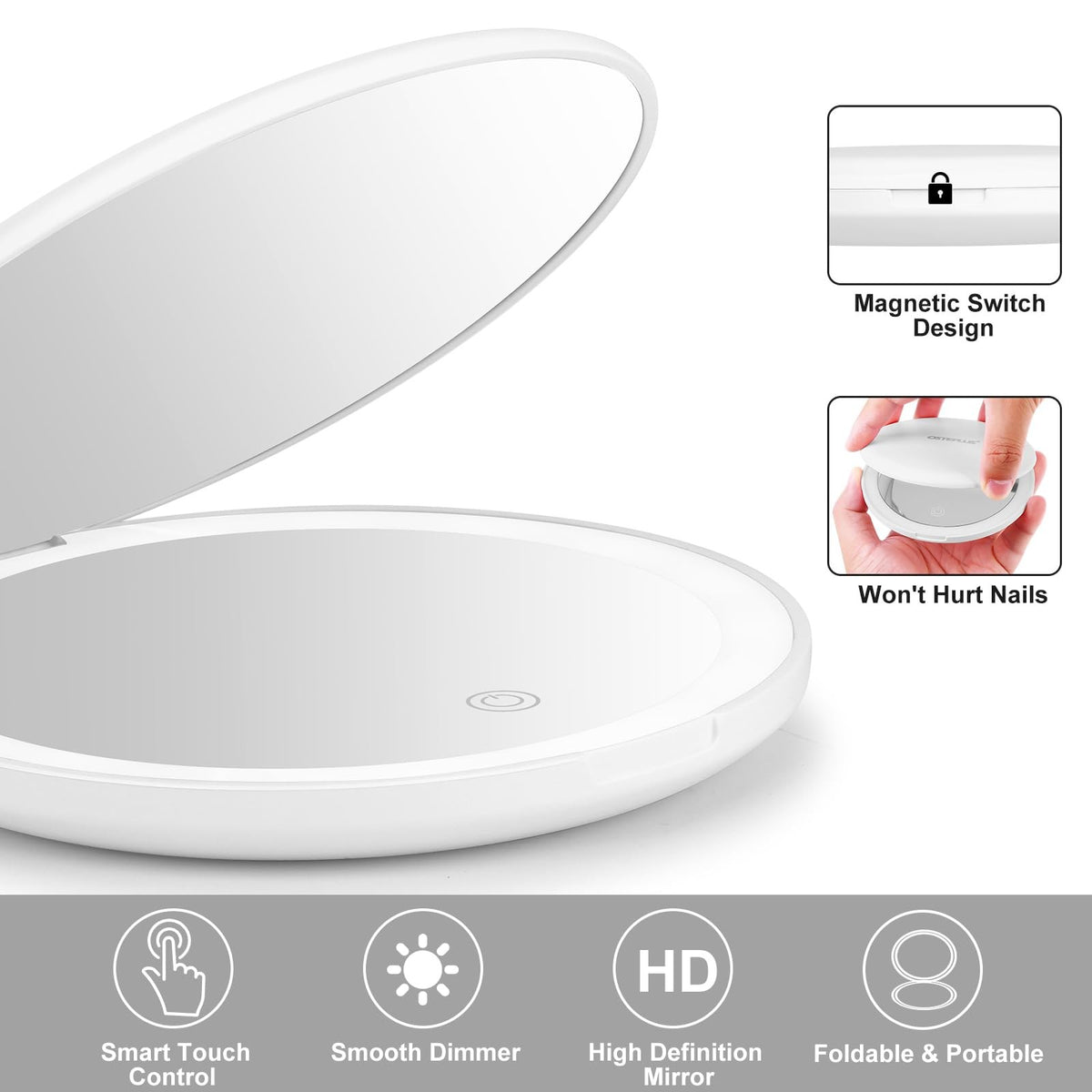 LED Compact Travel Mirror with 3X Magnification and Bright LED Lights