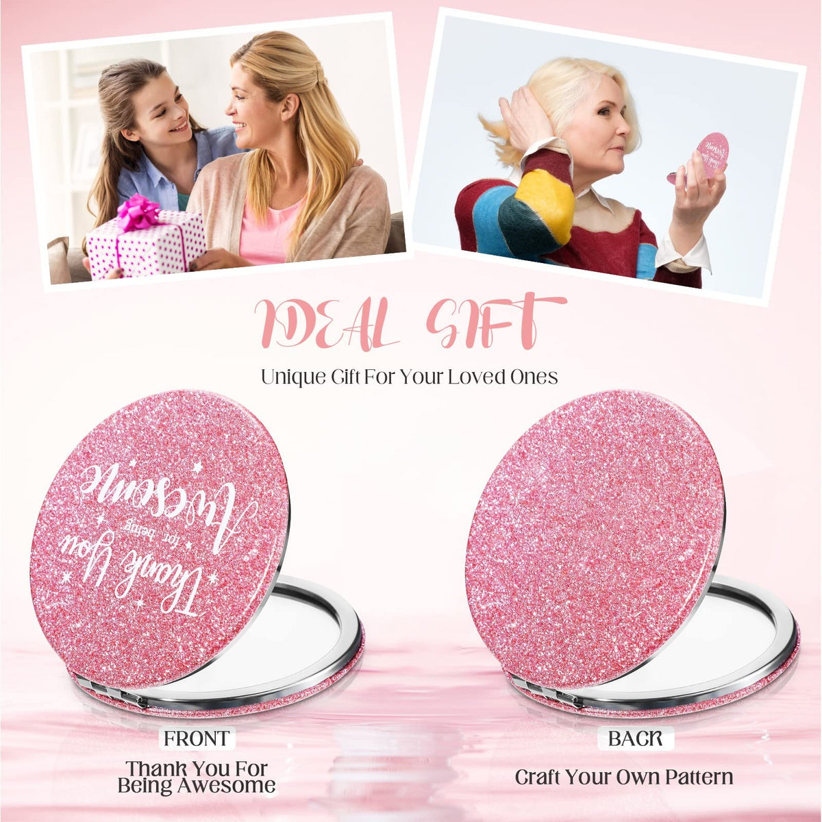 12-Pack Pink Double-Sided Compact Mirrors for Women and Gifts