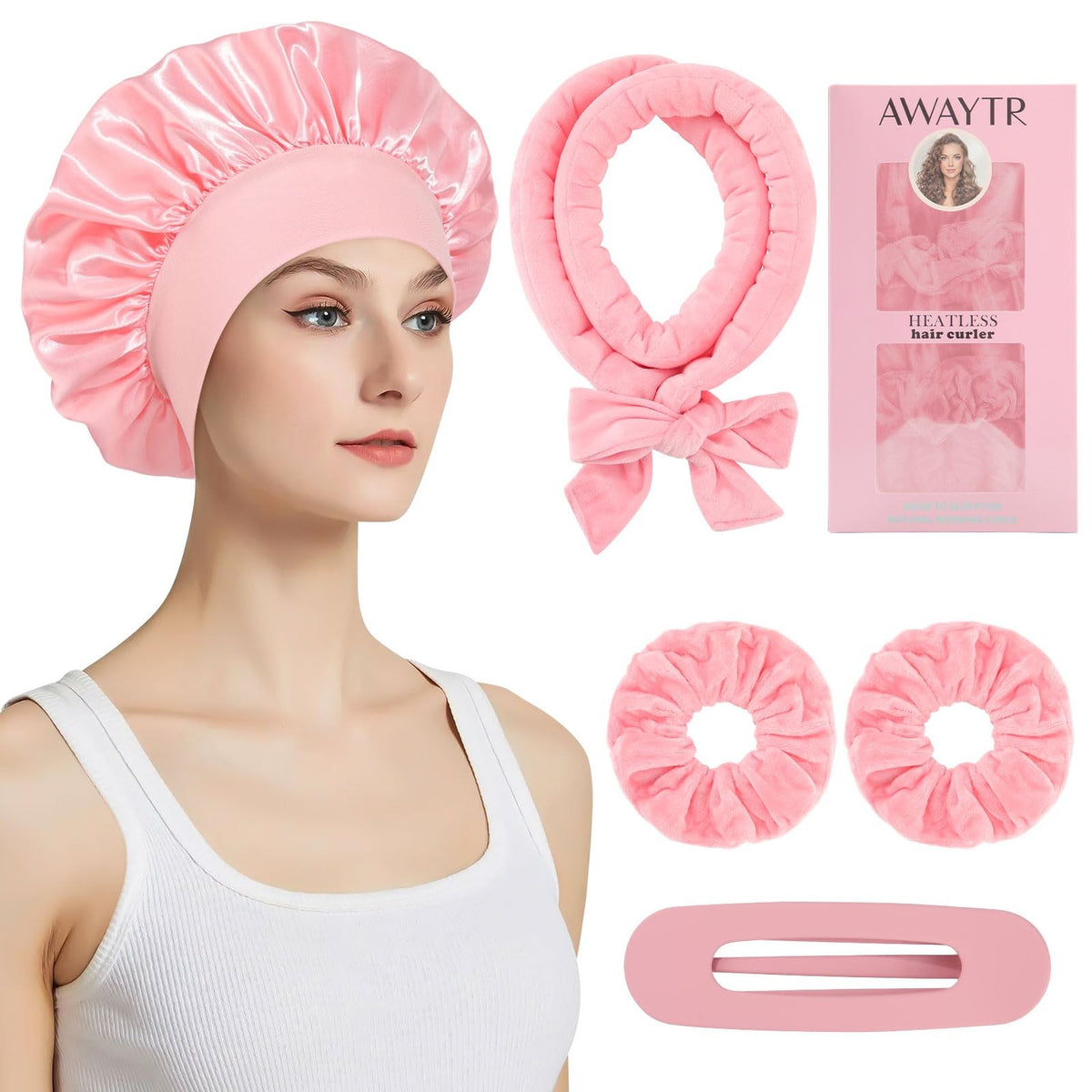 Velvet Heatless Hair Curler Set - 5Pcs, No Heat, Deep Pink