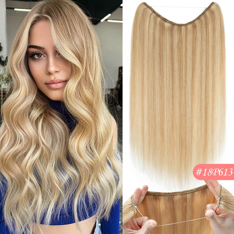 Thick Clip-In Remy Human Hair Extensions Headband Hairpiece & Ring