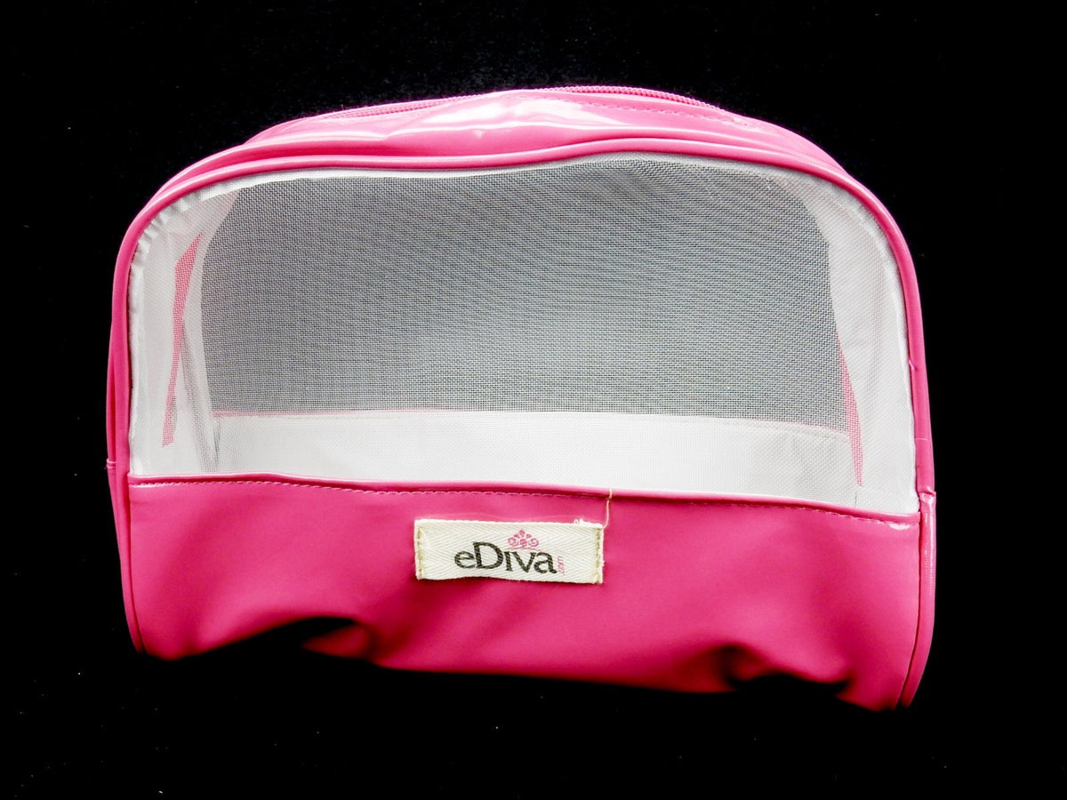 Set of 2 Vinyl Makeup Pouches - Fuschia Shell with Sheer Side Panels
