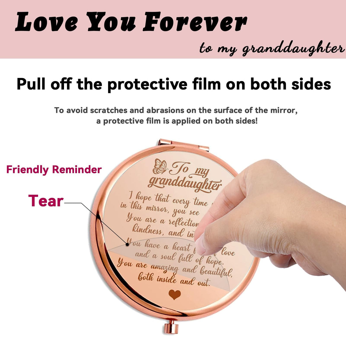 Personal Pocket Mirror for Granddaughter - Engraved Gift of Love and Beauty
