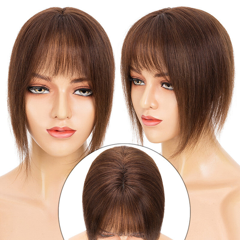 Clip-In Human Hair Bangs Extension with Wispy & French Styles - Natural & Dark Brown