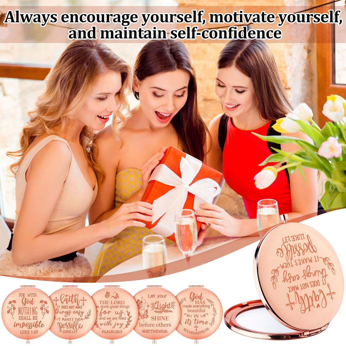Easter Christian Gift Compact Mirrors - Set of 12 Inspirational Bible Verse Makeup Mirrors for Women