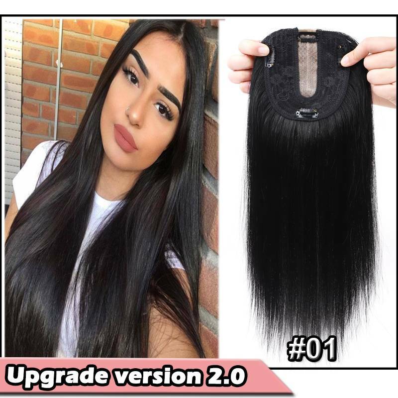 Human Hair Topper Clip-In Hairpiece with Silk Base - Brown, 6-12 Inches