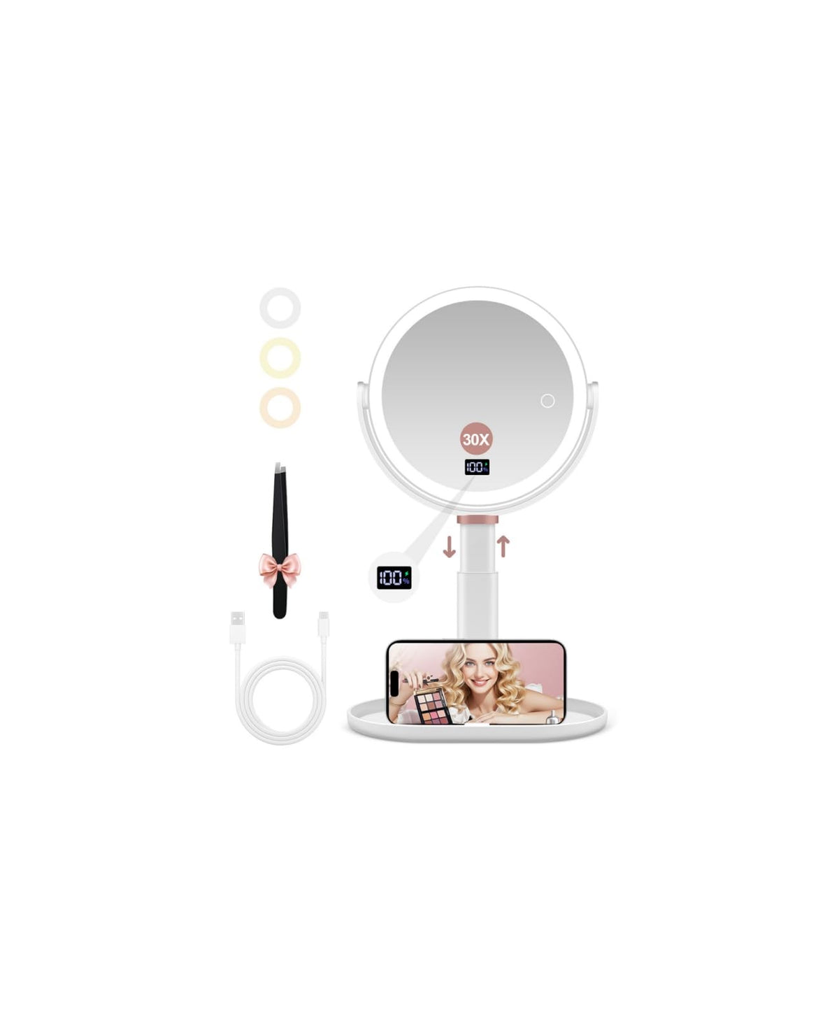 LED Lighted Makeup Magnifying Mirror 30X/1X Dual-Sided Touch Control with Digital Display