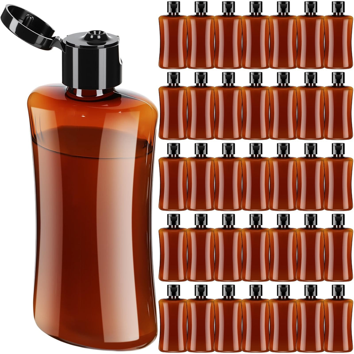 36-Pack Travel Bottles 3.4 oz Each - Refillable Plastic Squeeze Bottles with Flip Cap (Amber)