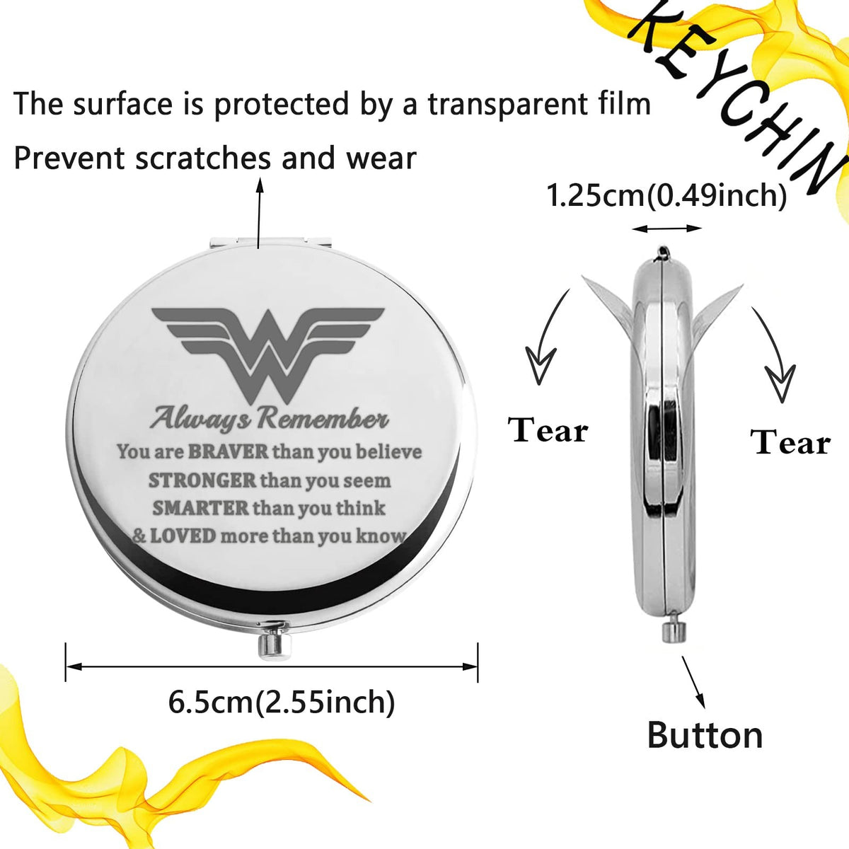 Pocket Mirror with Magnifying Glass - Heroine Gift for Diana Fans
