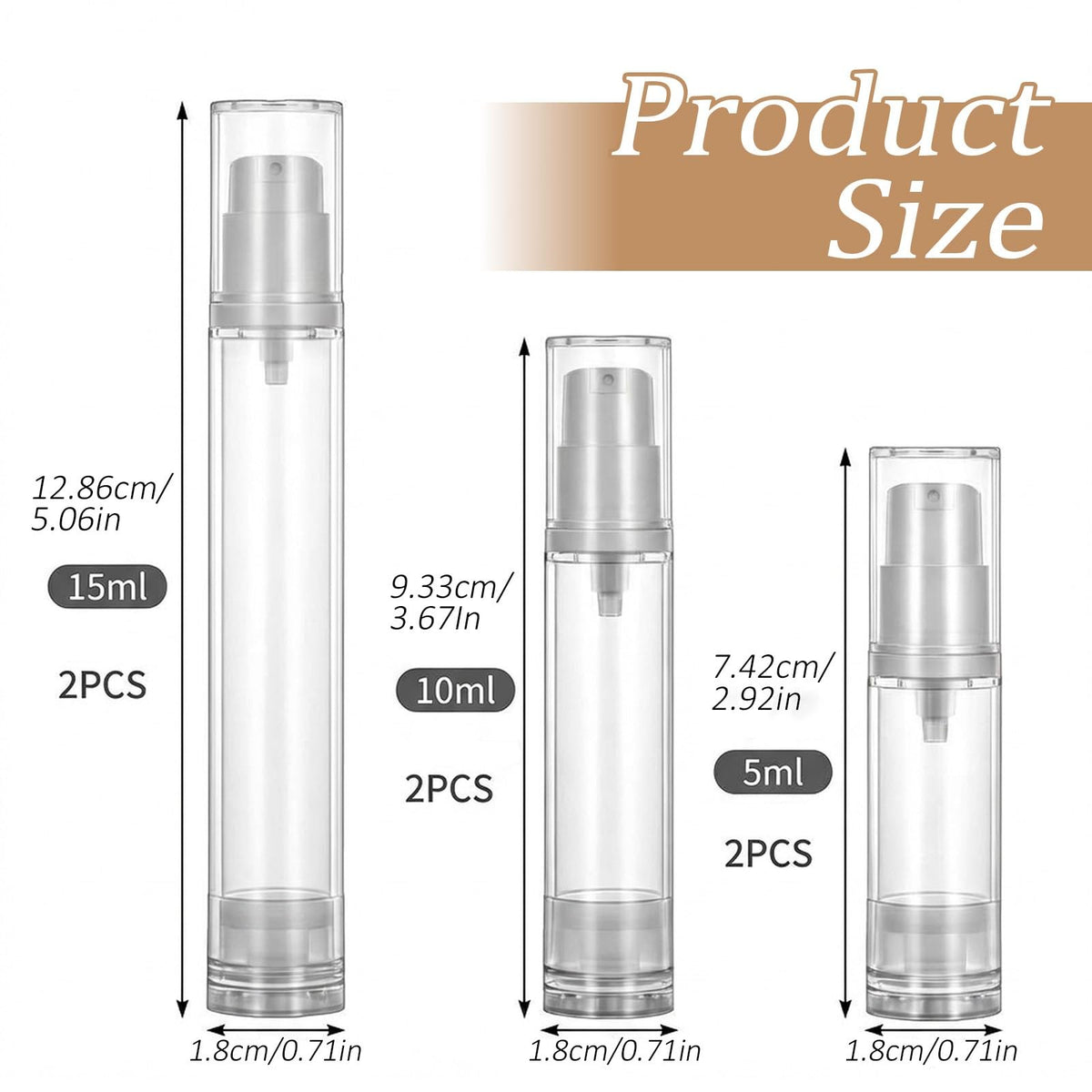 6pcs Travel Airless Pump Bottles Set - Refillable Cosmetic Dispensers