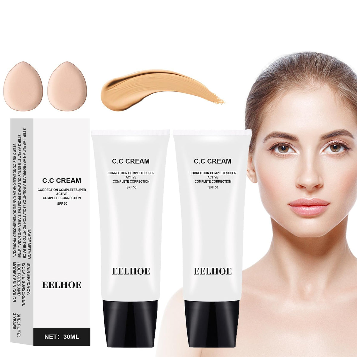 Skin Tone Adjusting CC Cream SPF 50 2-Pack for Mature Skin Natural Finish