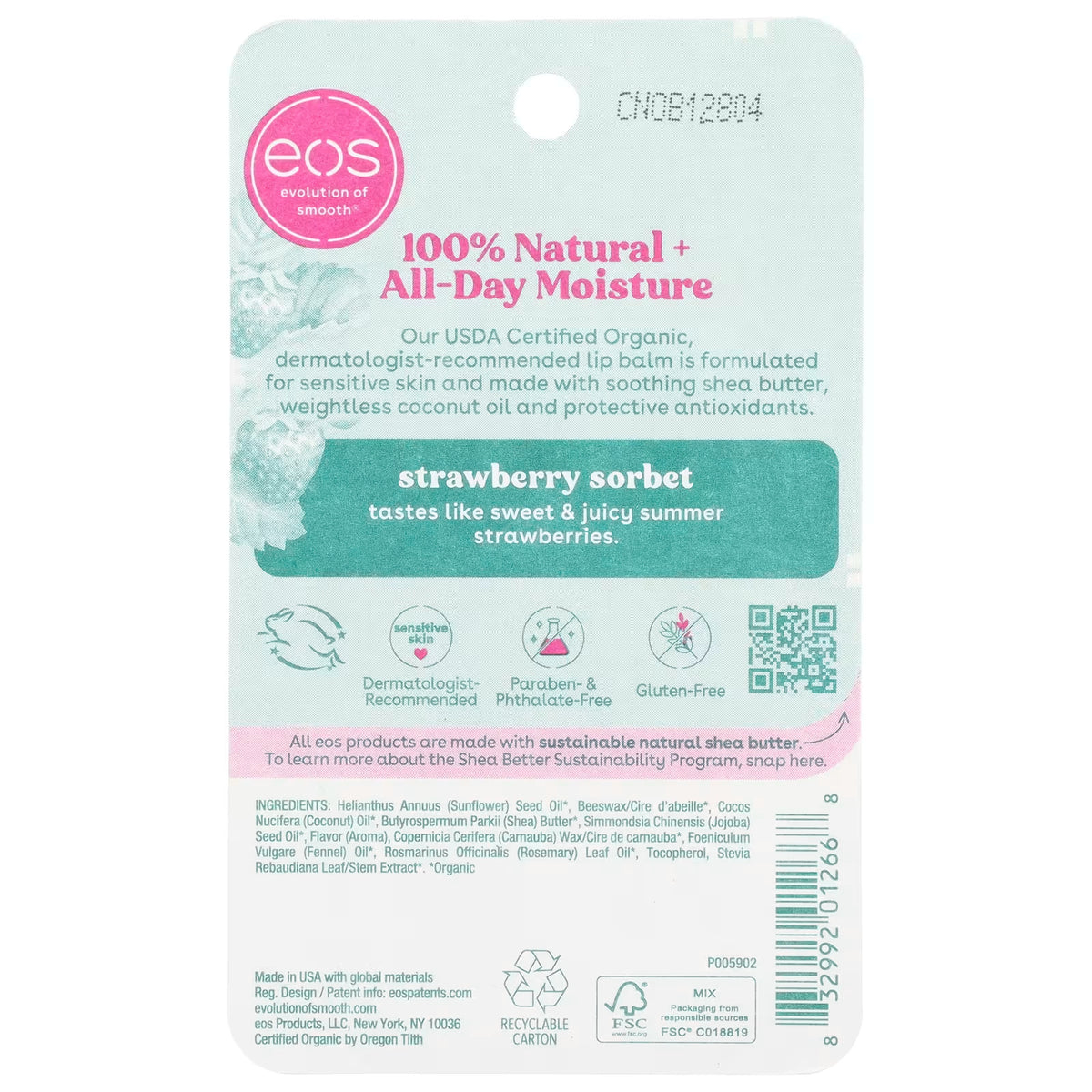 Natural Shea Lip Balm Set - Strawberry Sorbet Flavor, 6-Pack
