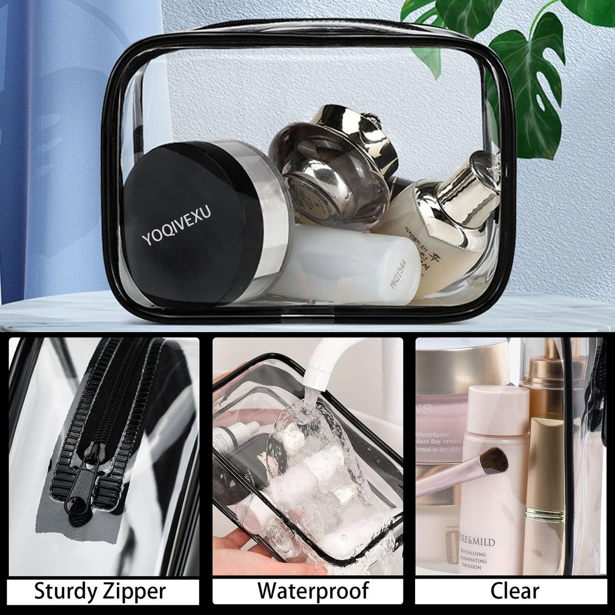 Clear TSA Approved Travel Cosmetic Bag Set - Waterproof PVC Organizer, 6 Pieces