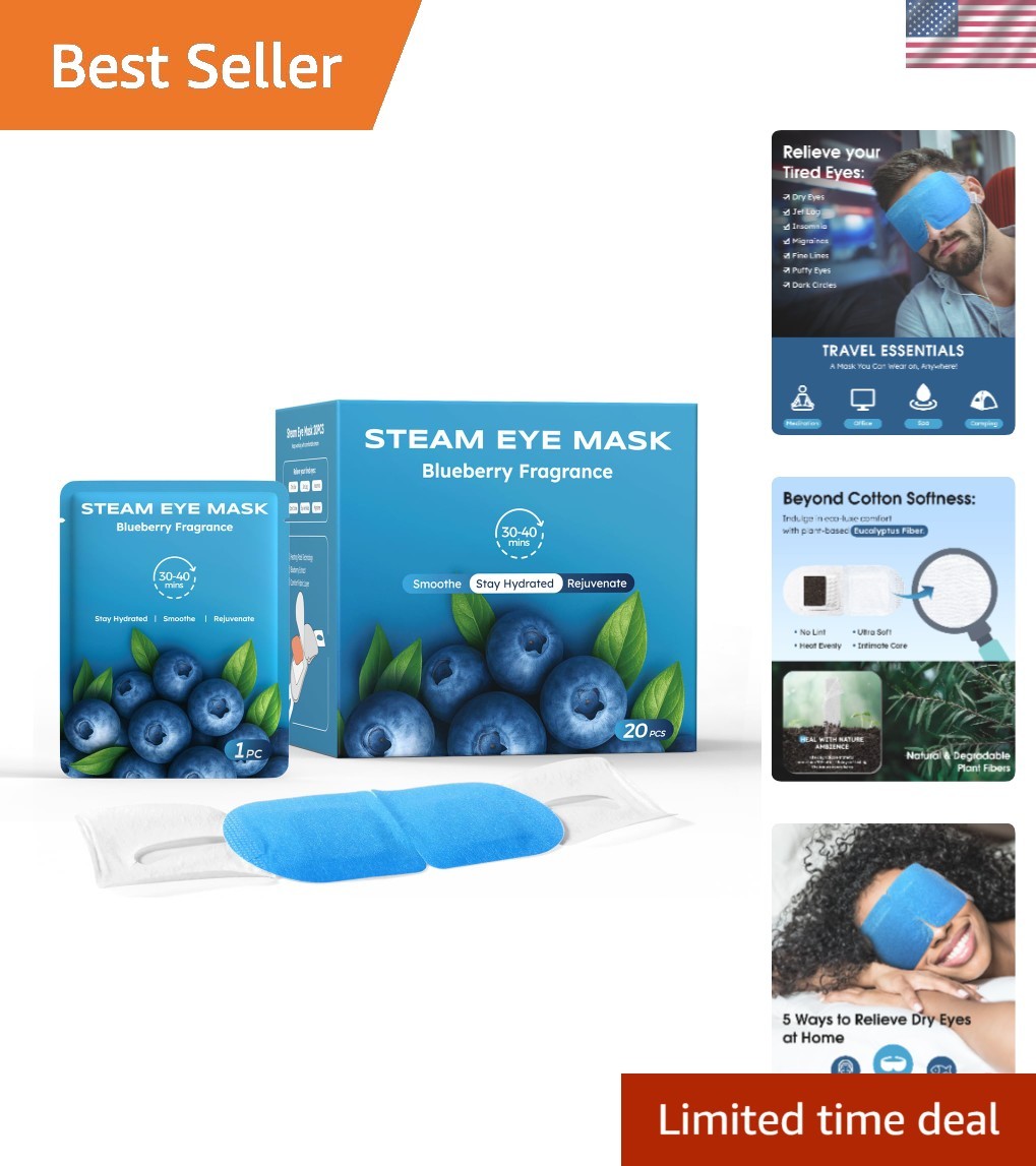 Disposable Warm Eye Masks - Travel & Eye Fatigue Relief, 20 Pack