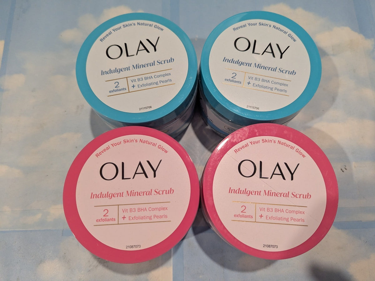 LOT (4) OLAY INDULGENT MINERAL SCRUB GUAVA & COCONUT/WILD ROSE CHERRY